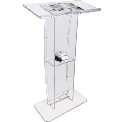 VEVOR 47" Tall Acrylic Podium, Clear Acrylic Podium Stand \w Wide Reading Surface & Storage Shelf, Floor-Standing Clear Pulpits Acrylic for Church