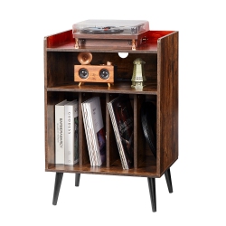 VEVOR 3 Tiers Record Player Stand \w Led Light, Turntable Stand \w Charging Station & USB Ports, Holds Up to 150 Albums, Vinyl Record Storage