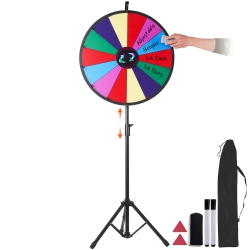 VEVOR 24 Inch Spinning Prize Wheel, 14 Slots Spinning Wheel \w Height Adjustable Stand, Roulette Wheel \w A Dry Erase, And A Storage Bag, Win