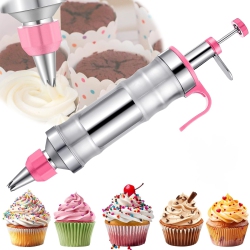 MYACUC Dessert Decorating Syringe Set, Stainless Steel Cream Decorating Gun With 6 Decorating Nozzles, Cupcake And Ice Cream Decorating Tools