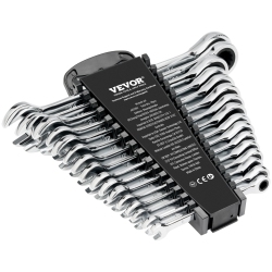 VEVOR 16-Piece Combination Wrench Set, Ratcheting Wrench Set \w Organizer Rack, Cr-V Steel Wrench Set Metric 8 MM to 24 Mm, Ideal for General
