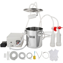 VEVOR 3 L 304 Goat Milking Machine, Stainless Steel Bucket, Electric Automatic Pulsation Vacuum Milker, Portable Milker \w Food-Grade Silicone Cups