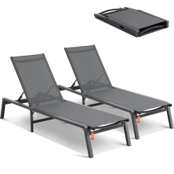 VEVOR Chaise Lounge Chairs Outdoor, Aluminum Patio Lounge Chairs \w Adjustable 5-Position, Full Flat Tanning Chairs for Patio, Beach, Pool, Dark