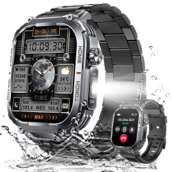 MYACUC Military Smart Watch for Men 3Atm Waterproof With Call Led Flashlight 2.02" HD Big Screen Rugged Tactical Smartwatch for Iphone Android