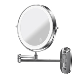 MYACUC 10X/1X Wall Mounted Lighted Makeup Mirror, 8" Double Sided Rechargeable Magnifying Bathroom Mirror \w Light, 3 Color Lights Touch Dimmable