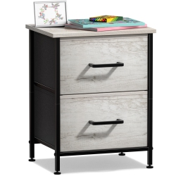 SORBUS Nightstand With 2 Drawers | Steel Frame Wood Top And Easy-Pull Fabric Bins | Ideal for Home Bedroom Office Or College Dorm- Rustic In Beige