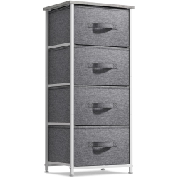 SORBUS 4-Drawer Chest Nightstand | Storage for Closet Home Or College Dorm | Features Steel Frame Wood Top And Fabric Bins- In Gray