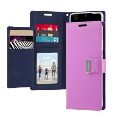 GOOSPERY Topsave Rich Max(5) Card Slot W/magnetic Clip Leather Folio Wallet Flip for Samsung Galaxy S25 Edge 6.7" In Purple