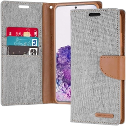 GOOSPERY Topsave Canvas Card Holder Fabric Folio Wallet Flip Case for Samsung Galaxy S25 Edge 6.7" In Gray