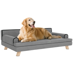 PAWHUT Dog Sofa, 39" Cat Couch With Removable Cushion, Washable Cover, Wooden Legs, Elevated Pet Cat Sofa for Medium & Large Dogs, Light In Grey