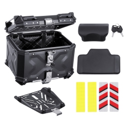 VEVOR 55L Motorcycle Top Case, Aluminum Alloy Motorbike Box W/ Leather Lining, Waterproof Detachable Motorcycle Top Box \w Lock & Back Cushion, Fit