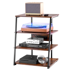 VEVOR 4-Tier Av Media Stand \w Power Strips, Corner Tv Stand \w Led Lights, Height Adjustable Wooden Shelves for DVD Players/cable Boxes/games