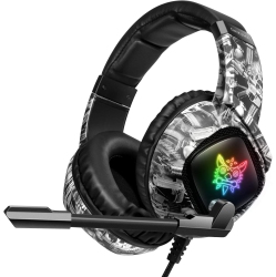 CHSSHA00 Professional Gaming Headset, RGB Lighting 3.5MM Wired Over-Ear Headset With Led Mic for PC, Laptop, Ps4, Smartphone (Camouflage Gray)