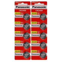 PANASONIC 10 X 2450 Lithium 3 Volt Batteries, Equivalent Cr2450 3V