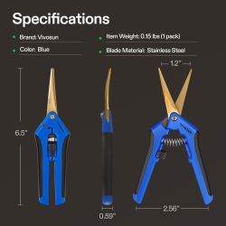 VECELOLIBILIS Gardening Scissors 6.5 Inch Hand Pruner Pruning Shear With Straight Stailess Steel Blades 2 PCs In Blue