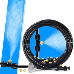 MYACUC Outdoor Spray System (18M) \w Water Filter - Misting System Line 18 Brass Nozzles Brass Adapter (3/4") Deck Mist for Cooling Outdoor Greenhouse