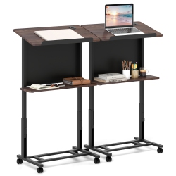 GYMAX 2 PCs Rolling Podium Stand 40.5"-49" Height Adjustable Lectern Table Mobile Pulpit