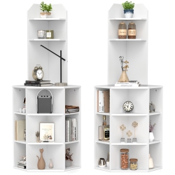 GYMAX Set Of 2 6-Tier Corner Shelf 63" Tall Corner Bookshelf W/ 2 USB Ports & Charging
