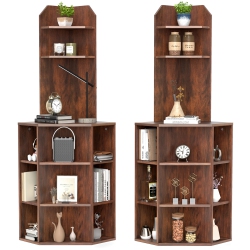 GYMAX Set Of 2 6-Tier Corner Shelf 63" Tall Corner Bookshelf W/ 2 USB Ports & Charging