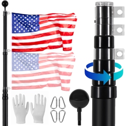 VEVOR 25Ft Telescopic Flagpole Kit, Heavy Duty Aluminum Alloy Flag Pole Kit In Ground for Outside, 3 Display Modes Flagpole \w Professional