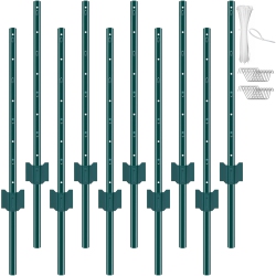 VEVOR 3 Feet Fence Post, 10 Pack U-Channel Heavy Duty Metal Fence Posts, Sturdy Steel Fence Stakes for Garden Yard, Lawn, Farms And Outdoor Wire