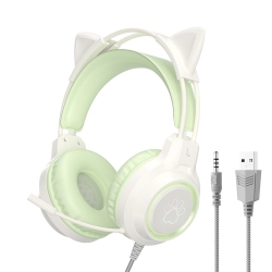 CHSSHA00 [Mint Green] Cat Ear Gaming Headset｜2M Braided Cable｜Removable Cat Ears｜RGB Fantasy Lighting｜Protein Leather Earmuffs｜Wide