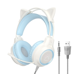 CHSSHA00 [Dream Blue] Cat Ear Gaming Headset｜3.5Mm/USB Dual Mode｜Colorful Gradient RGB｜360° Noise Cancelling Microphone｜Wide Compatibility