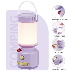 MYACUC Vintage Kids Camping Lantern, USB Rechargeable Outdoor Camping Lantern, Three-Color Dimmable With Tent Hook And Handle