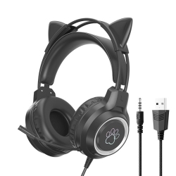 CHSSHA00 [Black] Gaming Cat Ear Headphones | Surround Sound | Floating Headband | Long-Lasting Battery Life | RGB Dynamic Breathing Light