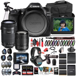 CANON INTL. Canon Eos 80D Camera W/ 18-135MM Lens And Ef-S 55-250MM Lens - Pro Bundle