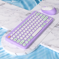 THE WAY Wireless Rechargeable Three-Mode Wireless Keyboard And Mouse Set Tablet Mobile Phone Notebook Android Set-626 Set (Taro Purple)