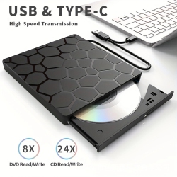 THE WAY 7-In-1 External Optical Drive DVD Burner, Multi-Function USB3.0 Interface, Can Be Connected to An External USB Flash Drive for Expansion -