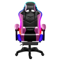 WINGOMART Ergonomic High-Back Pu Faux Leather Gaming Chair W/ Built In RGB Led Light, Office Chair \w Lumbar Massage & Footrest High Back Adjustable