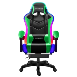 WINGOMART Ergonomic High-Back Pu Faux Leather Gaming Chair \w Built In Led Light, Office Chair W/ Lumbar Massage & Footrest High Back Adjustable