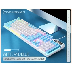 THE WAY Gaming Wired Keyboard Mixed Color Luminous Mechanical Feel Desktop Computer Accessories 104-Key RGB Backlight-White And Blue-Mixed
