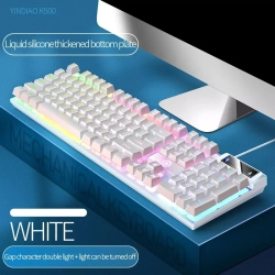 THE WAY Gaming Wired Keyboard Mixed Color Luminous Mechanical Feel Desktop Computer Accessories 104-Key RGB Backlight-White-Mixed Light