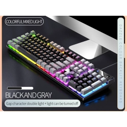 THE WAY Gaming Wired Keyboard Mixed Color Luminous Mechanical Feel Desktop Computer Accessories 104-Key RGB Backlight-Black And Gray-Mixed Light