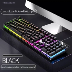 THE WAY Gaming Wired Keyboard Mixed Color Luminous Mechanical Feel Desktop Computer Accessories 104-Key RGB Backlight-Black-Mixed Light