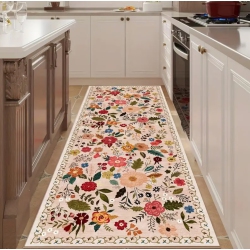 BOLDDECO Colorful Floral Non-Slip Runner Mat 2'x10' – Soft Washable Polyester Rug With Rubber Backing for Kitchen, Hallway, Bedroom, Bathroom