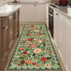 BOLDDECO Colorful Floral Non-Slip Runner Mat 2'x10' – Soft Washable Polyester Rug With Rubber Backing for Kitchen, Hallway, Bedroom, Bathroom