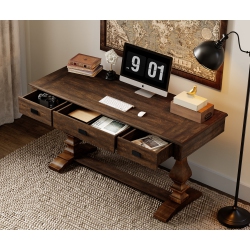 WAMPAT Wamapt 59 Inch Executive Desk \w 3 Drawers, Farmhouse Modern Large Office Computer Desk \w Charging Station, Wooden Study Writing Table For