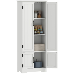 HOMCOM 60" Kitchen Pantry Cabinet, Freestanding Kitchen Storage Cabinet With Adjustable Shelf And Doors In White