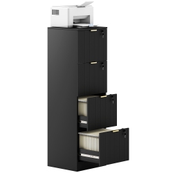 HOMCOM 4 Drawer File Cabinet, Fluted Vertical Filing Cabinet \w Lock And Adjustable Hanging Rails for A4 Letter Size Files, Printer Stand \w Storage