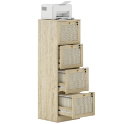 HOMCOM 4 Drawer File Cabinet \w Lock, Boho Vertical Filing Cabinet for A4 Letter Size Files, Printer Stand \w Decorative Rattan Accents for Home