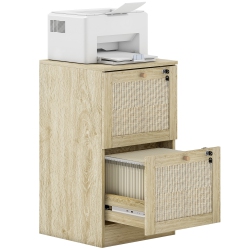 HOMCOM 2 Drawer File Cabinet \w Lock, Boho Vertical Filing Cabinet for A4 Letter Size Files, Printer Stand \w Decorative Rattan Accents for Home