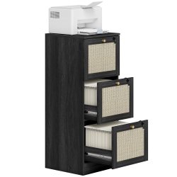 HOMCOM 3 Drawer File Cabinet \w Lock, Boho Vertical Filing Cabinet for A4 Letter Size Files, Printer Stand \w Decorative Rattan Accents for Home