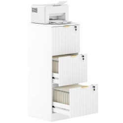 HOMCOM 3 Drawer File Cabinet, Fluted Vertical Filing Cabinet \w Lock And Adjustable Hanging Rails for A4 Letter Size Files, Printer Stand \w Storage