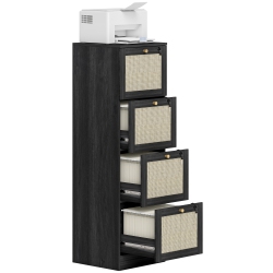 HOMCOM 4 Drawer File Cabinet \w Lock, Boho Vertical Filing Cabinet for A4 Letter Size Files, Printer Stand \w Decorative Rattan Accents for Home