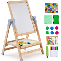 VEVOR 2-In-1 Art Easel for Kids, Wooden Double-Sided Kid's Art Easel \w Magnetic Whiteboard & Chalkboard, Adjustable Standing Rotatable Board \w