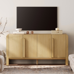 WAMPAT Modern Tv Stand for Tvs Up to 75 Inches, 63" W Farmhouse Entertainment Center \w Adjustable Shelf And 4 Doors, Media Console Table Tv Cabinet